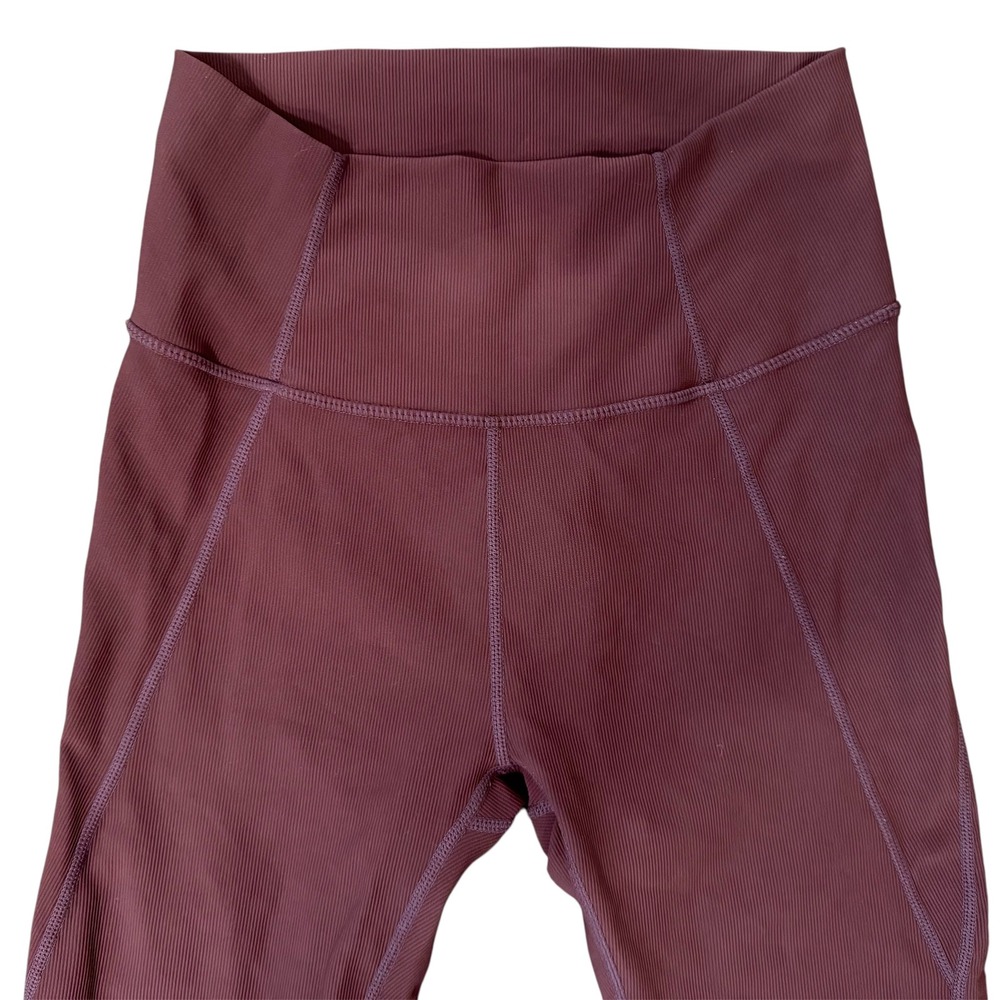 WILO The Label Ribbed High Waist Ruched Ankle Leggings Dusty Rose Women's M - Picture 2 of 7